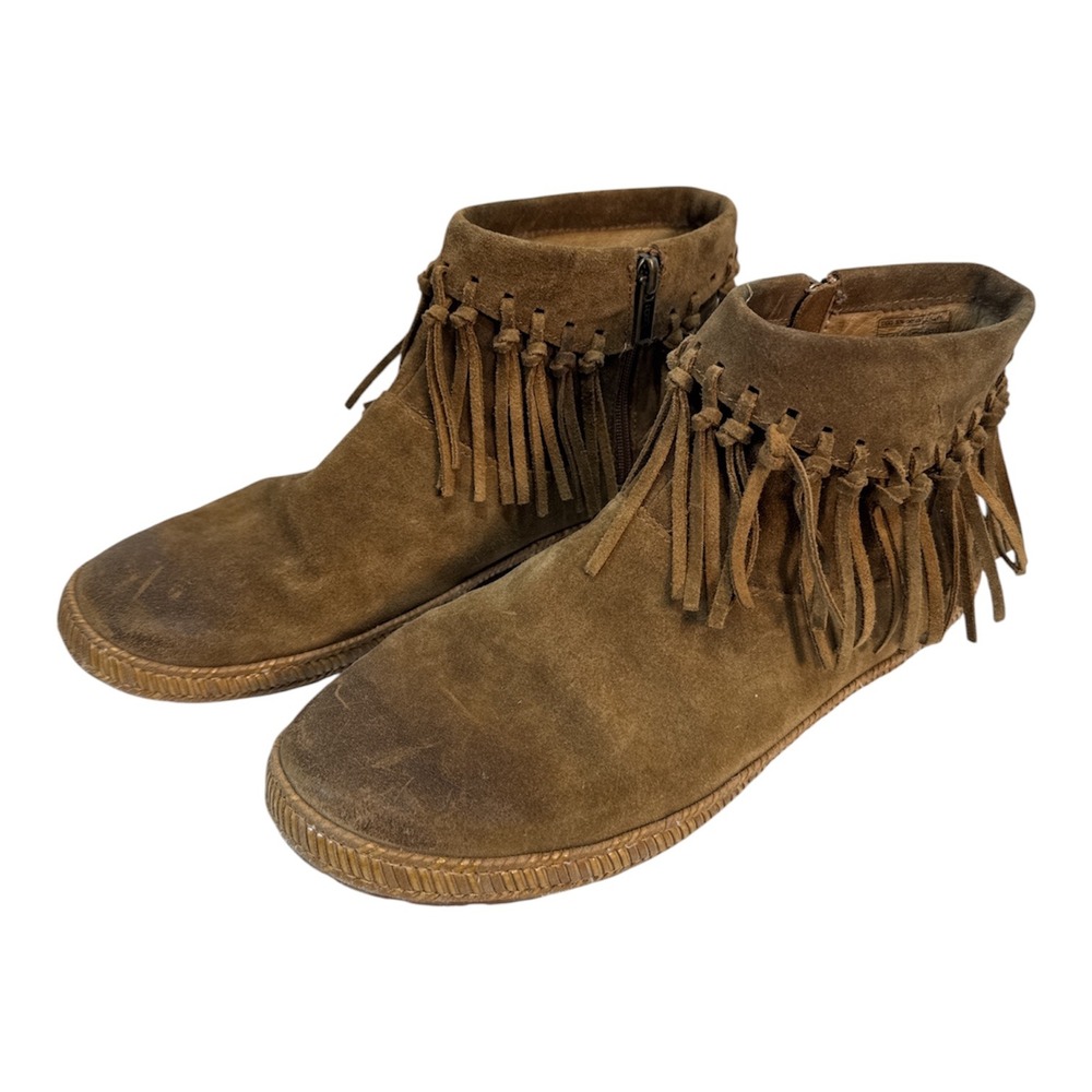 UGG Australia Womens Brown Suede Fringe Moccasin Ankle Boots Side Zip Size 9.5